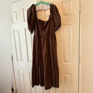 Abercrombie Midi puff sleeve chocolate brown dress